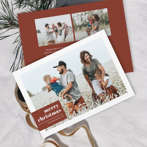 Modern Typography Color Block Photo Christmas Holiday Card