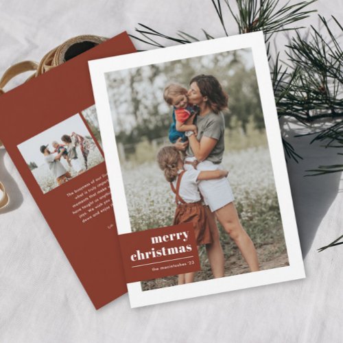 Modern Typography Color Block Photo Christmas Holiday Card