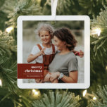 Modern Typography Color Block Photo Christmas Metal Ornament<br><div class="desc">Modern Typography Color Block 2 Photo Christmas Tree Ornament. Click the edit button to customize with your details.</div>