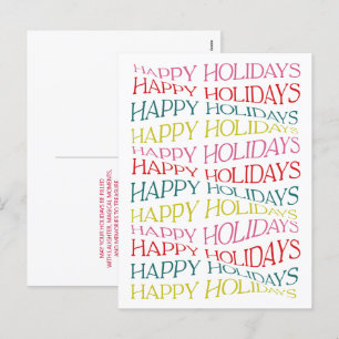 Modern Typography Colorful Bright Happy Holidays Holiday Postcard