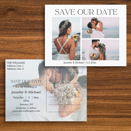 modern typography couple 4 photos save our date announcement postcard