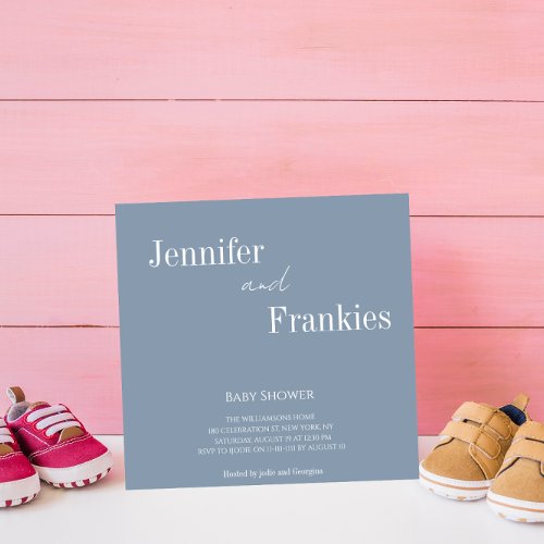 Modern typography couples dusty blue baby shower  invitation