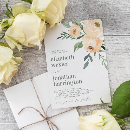 Modern Typography Cream  Sage Gold Floral Wedding Invitation Postcard