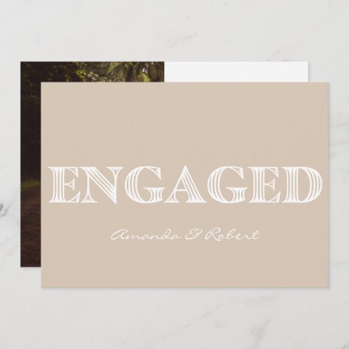 Modern Typography Cream White Photo Engagement Announcement