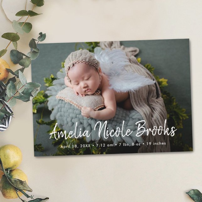 Modern Typography Custom Photo Birth Announcement (Creator Uploaded)