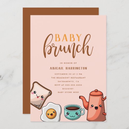 Modern Typography Cute Kawaii Baby Brunch Invitation