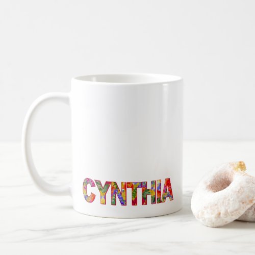Modern typography Cynthia bold floral name mug
