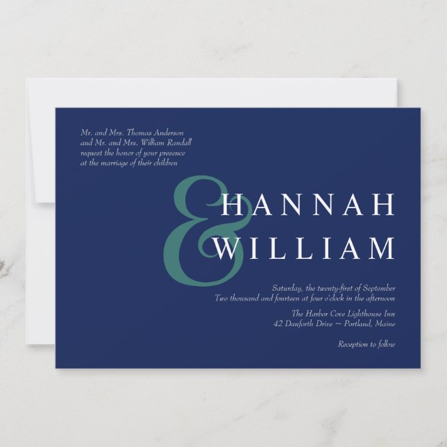 Modern Typography Deep Blue Wedding Invitations (Front)