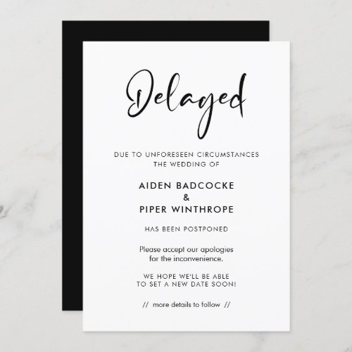 Modern typography delayed wedding announcement