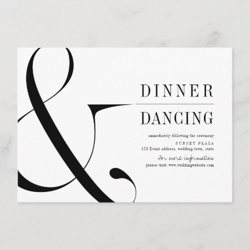 Modern typography dinner and dancing reception enclosure card