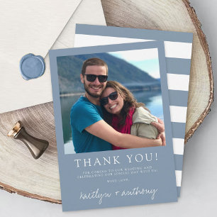 Modern Typography Dusty Blue Minimalistic Wedding Thank You Card