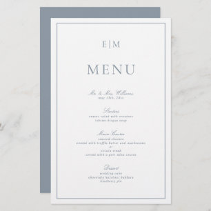 Modern Typography Dusty Blue Monogram Wedding Menu