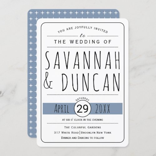 Modern typography dusty blue wedding rounded invitation