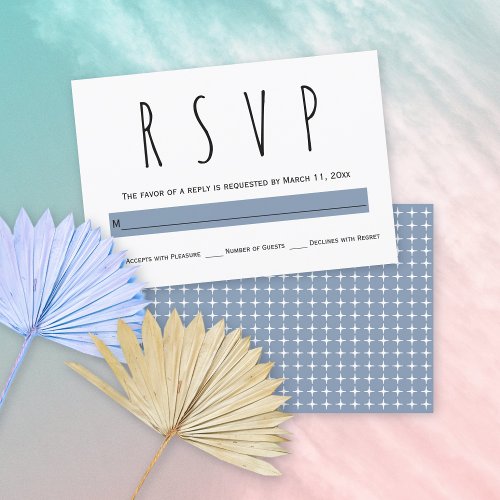 Modern typography dusty blue wedding  RSVP card