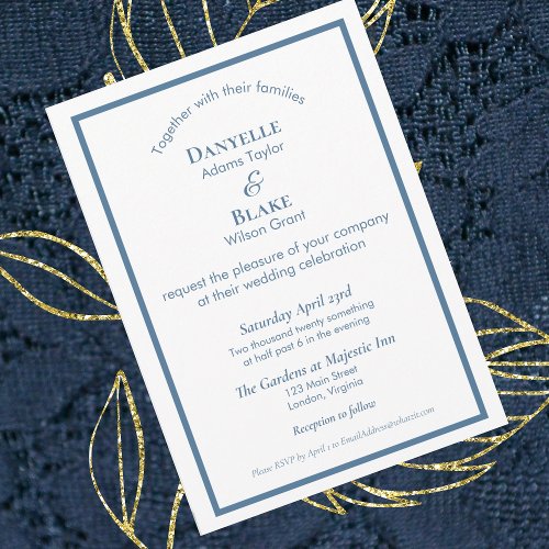 Modern Typography Dusty Blue White Wedding Invitation