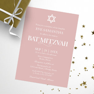 Modern Typography Dusty Pink Bat Mitzvah Invitation