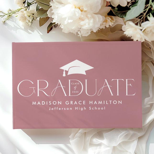 Modern Typography Dusty Rose Photo Graduation Guest Book (Creator Uploaded)