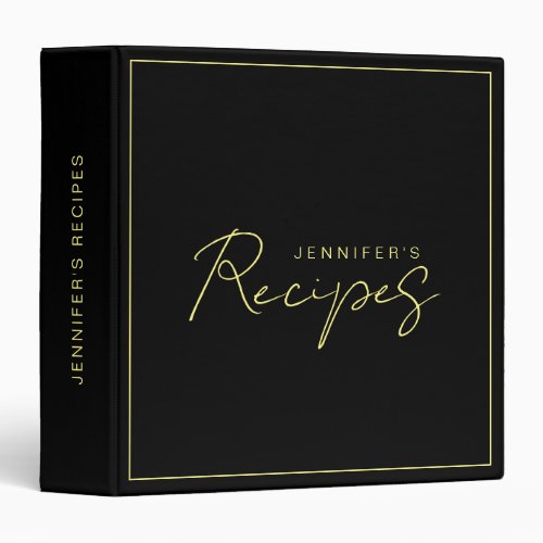 Modern Typography Elegant Black Gold Recipe 3 Ring Binder