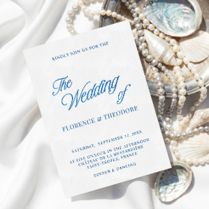 Modern Typography Elegant Blue & White Wedding Letterpress Invitation