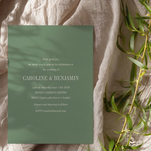 Modern Typography Elegant Green QR Code Wedding Invitation