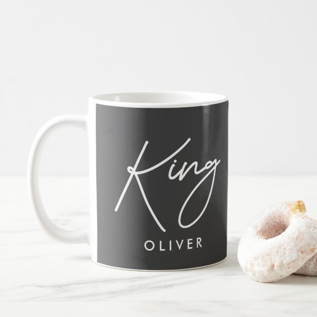 Modern typography elegant king personalized coffee mug (With Donut)