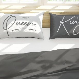 Modern typography elegant king queen pillow case