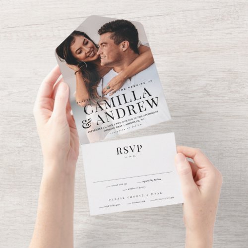 Modern Typography Elegant Photo Wedding All In One Invitation