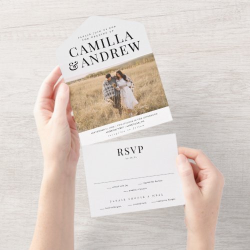 Modern Typography Elegant Photo Wedding  All In One Invitation