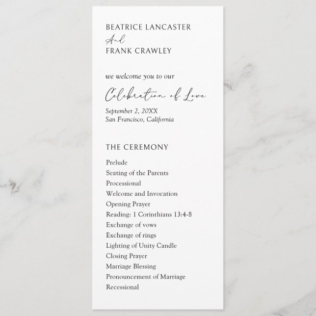 Modern Typography Elegant Wedding Program (Front)