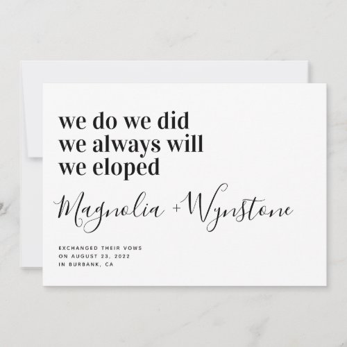 Modern Typography Elopement Announcement