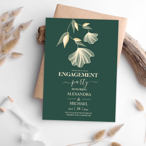 Modern Typography Emerald Green Botanical Wedding Invitation