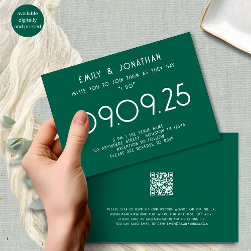 Modern Typography Emerald Green Wedding Invitation