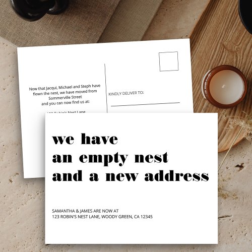 Modern Typography Empty Nest New Address Announcement Postcard