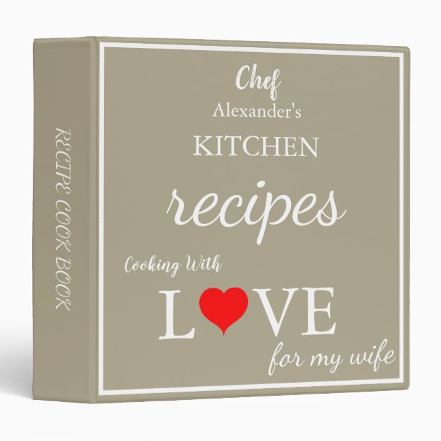 Modern typography family personalized cookbook 3 ring binder (Front/Spine)