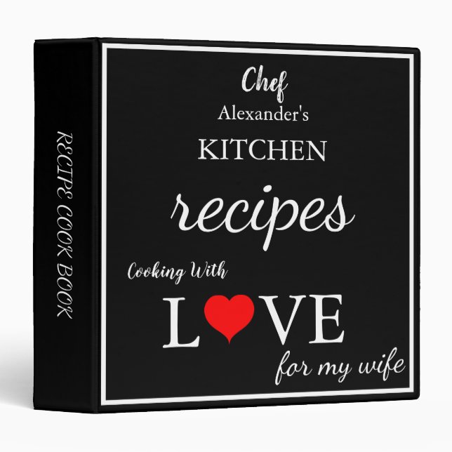 Modern typography family personalized cookbook 3 ring binder (Front/Spine)