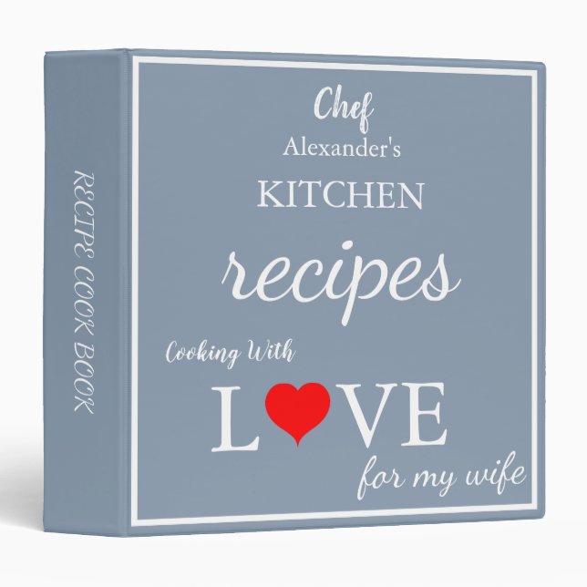 Modern typography family personalized cookbook 3 ring binder (Front/Spine)