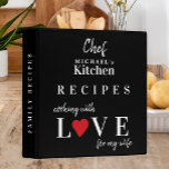 Modern typography family personalized cookbook 3 ring binder<br><div class="desc">Personalized cooking with love for my wife funny cute quote recipe cookbook binder for a cooking lover husband with modern typography and a red heart over a black background. It could be a unique recipe organizer for your family recipes or a great keepsake gift for a chef.</div>