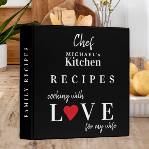 Modern typography family personalized cookbook 3 ring binder