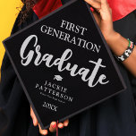 Modern Typography First Generation Graduation Cap Topper<br><div class="desc">Simple 1st gen graduation cap topper featuring a stylish black background that can be changed to any color,  the saying ‘first generation graduate’,  the grads name,  college,  and class year.</div>