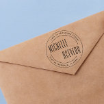 Modern Typography Formal Round Return Address Self-inking Stamp<br><div class="desc">Create your own simple self-inking return address rubber stamps! This formal yet minimalist round design features your name and surname in a modern sans serif font and your address details in curved text. To customize these rubber stamps, click on "Personalize this template" and change the text in the boxes provided....</div>