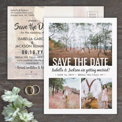Modern Typography Four Photo Wedding Save the Date Announcement Postcard
