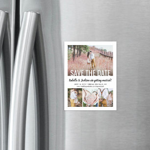 Modern Typography Four Photo Wedding Save the Date Magnetic Invitation