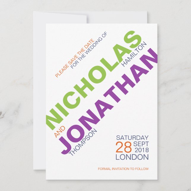 Modern Typography Gay Wedding Save The Date Cards (Front)