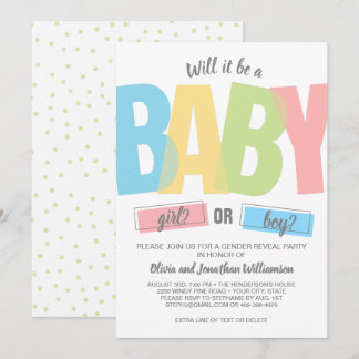 Modern Typography Gender Reveal Baby Shower Party Invitation