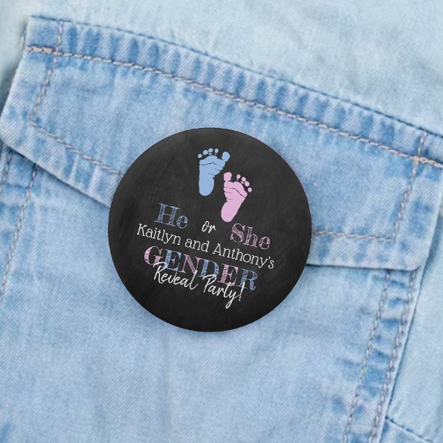 Modern Typography Gender Reveal Party! Baby Shower Button (Creator Uploaded)