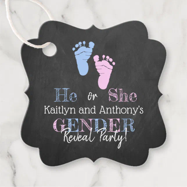 Modern Typography Gender Reveal Party! Baby Shower Favor Tags | Zazzle