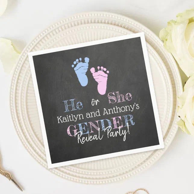 Modern Typography Gender Reveal Party! Baby Shower Napkins | Zazzle