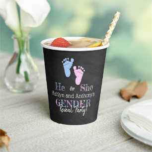 Modern Typography Gender Reveal Party! Baby Shower Paper Cups
