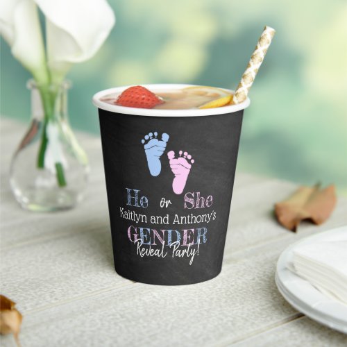 Modern Typography Gender Reveal Party Baby Shower Paper Cups