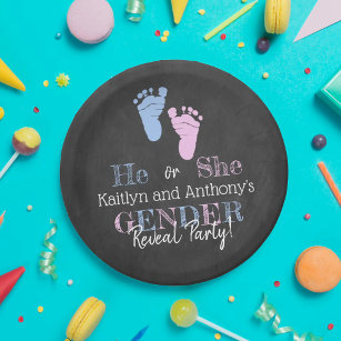 Modern Typography Gender Reveal Party! Baby Shower Paper Plates